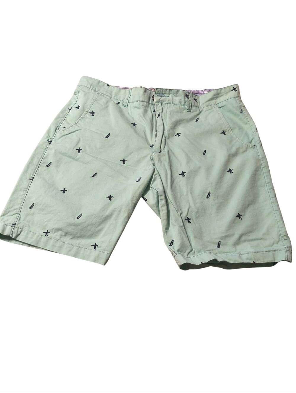 Men's Light Green Surf Embroidered Casual Shorts (34)